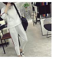 Women\'s Casual/Daily Simple Summer T-shirt Pant Suits, Solid Animal Print Round Neck 3/4 Length Sleeve