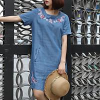 womens embroidery going out street chic tunic dress patchwork round ne ...