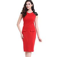 Women\'s Plus Size / Casual/Daily / Work Street chic Bodycon DressColor Block Round Neck Knee-length Sleeveless