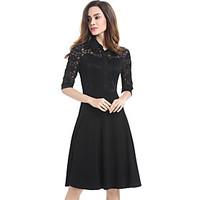 Women\'s Plus Size / Casual/Daily / Work Street chic Lace Sheath Dress, Solid Shirt Collar Knee-length ¾ Sleeve