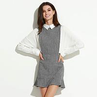 Women\'s Street chic Houndstooth A Line Dress, Peter Pan Collar Above Knee Polyester