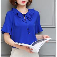 womens going out vintage blouse solid round neck short sleeve others