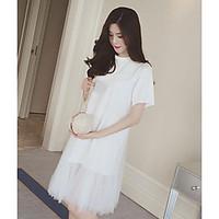 womens casualdaily simple t shirt dress solid patchwork round neck kne ...