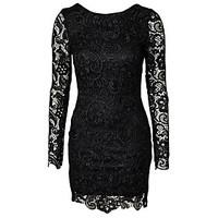 womens patchwork lace black navy blue dress sexy lace round neck long  ...