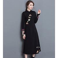 womens casualdaily shift dress embroidered stand midi long sleeve poly ...