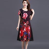 womens plus size going out street chic loose dress floral round neck m ...