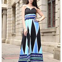 womens going out simple a line dress color block strapless maxi sleeve ...