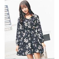 Women\'s Casual/Daily Simple Chiffon Dress, Floral V Neck Above Knee Long Sleeve Others Spring Summer Mid Rise Micro-elastic Thin