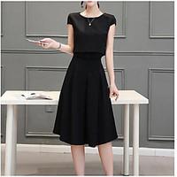 womens daily simple summer t shirt skirt suits solid round neck short  ...