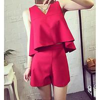 womens daily anime summer shirt pant suits solid v neck sleeveless