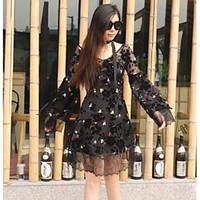 Women\'s Casual Lace Dress, Polka Dot V Neck Above Knee Long Sleeve Cotton Spring Summer High Rise Micro-elastic Medium