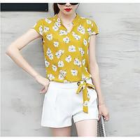 womens casualdaily simple summer blouse pant suits print stand short s ...