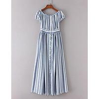 womens daily loose dress striped round neck maxi short sleeve polyeste ...