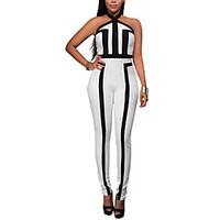 Women\'s Skinny JumpsuitsCasual/Daily Club Sexy Street chic Hin Thin Color Block Backless Halter Sleeveless Mid Rise Micro-elastic