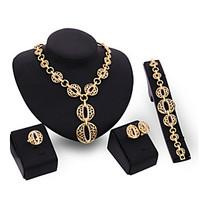 Women\'s Vintage 18K Gold Plated Zirconia Cut Out Flower Necklace Earrings Bracelet Ring Jewelry Set