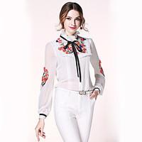 womens casualdaily simple spring blouse embroidered stand long sleeve  ...