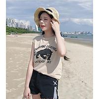 womens simple summer t shirt print letter round neck sleeveless cotton ...