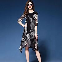 womens going out casualdaily sheath dress solid round neck midi sleeve ...