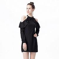 womens going out casualdaily sheath dress solid round neck midi sleeve ...