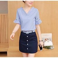 womens casualdaily simple spring summer blouse skirt suits solid deep  ...