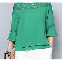 womens casualdaily simple summer blouse solid round neck sleeve cotton ...