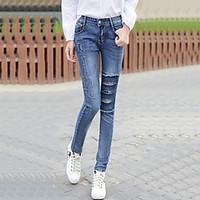 Women\'s Plus Size Skinny Jeans Chinos Pants Casual/Daily Street chic Print Ripped Mid Rise Zipper Button Cotton Stretchy All Seasons