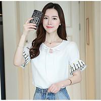 womens casualdaily simple blouse solid round neck short sleeve polyest ...