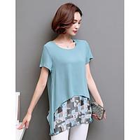 womens casualdaily simple blouse print round neck short sleeve polyest ...