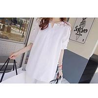 womens going out casualdaily vintage simple blouse solid v neck length ...