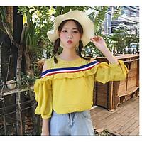 womens going out casualdaily simple cute blouse solid round neck sleev ...