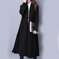 Women\'s Casual/Daily Vintage Trench Coat, Solid Shawl Lapel Long Sleeve Fall / Winter Red / Black Cotton Medium