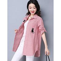 womens casualdaily simple shirt striped stand long sleeve cotton