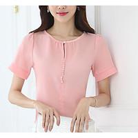 Women\'s Casual/Daily Simple Summer Blouse, Solid Round Neck Short Sleeve Polyester Thin