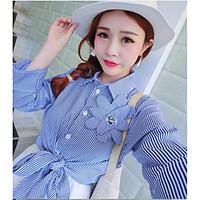 Women\'s Going out Vintage Summer Shirt Skirt Suits, Solid Shirt Collar 3/4 Length Sleeve Jacquard Micro-elastic