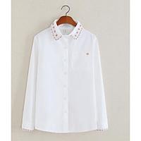 Women\'s Casual/Daily Simple Cute Spring Summer Shirt, Embroidered Shirt Collar Long Sleeve Cotton Thin