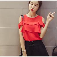 womens casual simple summer blouse solid round neck sleeveless chiffon ...