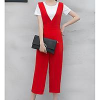 womens work street chic summer t shirt pant suits solid round neck sho ...