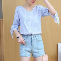 womens going out cute summer t shirt pant suits striped deep v sleeve