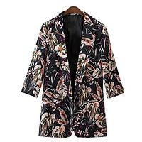 Women\'s Party/Evening Glam Spring Fall Jacket, Print Notch Lapel Long Sleeve Regular Cotton