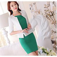 womens daily simple spring shirt skirt suits solid round neck sleeve m ...