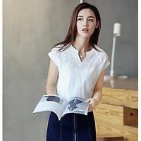 womens casualdaily simple summer shirt solid v neck short sleeve cotto ...