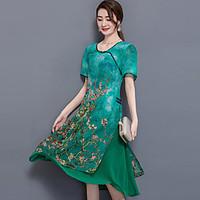 womens plus size going out street chic chinoiserie loose dress floral  ...