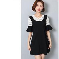 Women\'s Casual/Daily Simple Chiffon Dress, Solid Patchwork Round Neck Above Knee ½ Length Sleeve Cotton Summer Mid Rise Micro-elastic
