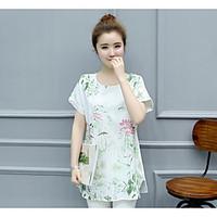 womens casualdaily cute chinoiserie shirt floral round neck short slee ...