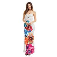 Women\'s Party Club Sexy Bodycon Dress, Floral Strapless Maxi Sleeveless Polyester Spandex Summer High Rise Stretchy Medium