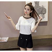 Women\'s Going out Casual/Daily Cute T-shirt, Solid Round Neck ½ Length Sleeve Cotton Polyester