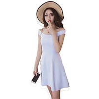 Women\'s Going out A Line Chiffon Dress, Solid Off Shoulder Above Knee Sleeveless Silk Spring Summer Mid Rise Micro-elastic Medium