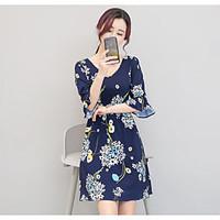 Women\'s Casual/Daily A Line Dress, Floral V Neck Above Knee ½ Length Sleeve Rayon Summer Mid Rise Inelastic Medium