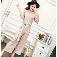 womens casualdaily work simple spring shirt pant suits solid round nec ...