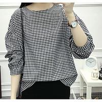 womens going out casualdaily cute shirt solid check round neck long sl ...